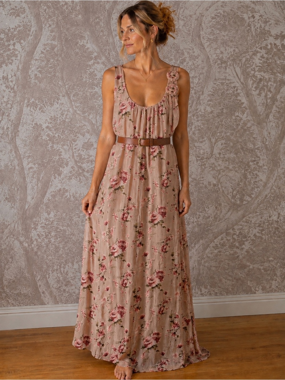 Made in Italy Silk Blend Floral Floor Length Maxi Dress | Romantic | M/L